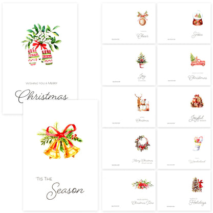 24 White Christmas Cards with Envelopes and Stickers