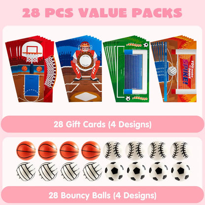 28-Pack Sports Balls with Valentine's Day Cards for Kids