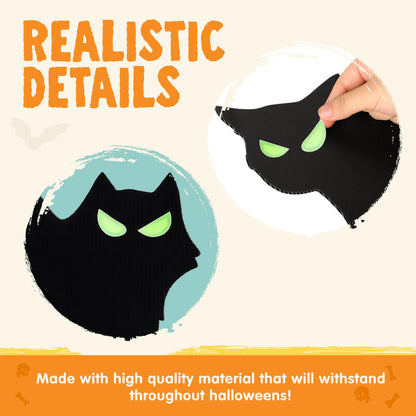 6 Halloween Black Cat Yard Signs with Glow-in-the-Dark Eyes