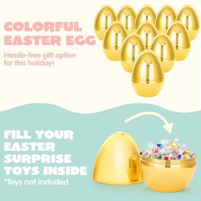 24 Large Plastic Golden Easter Eggs, 6-Inch Jumbo Fillable Eggs