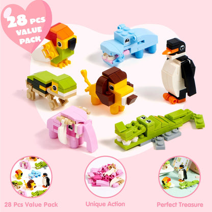 28-Piece Animal Building Blocks Set with Valentine's Day Cards for Kids