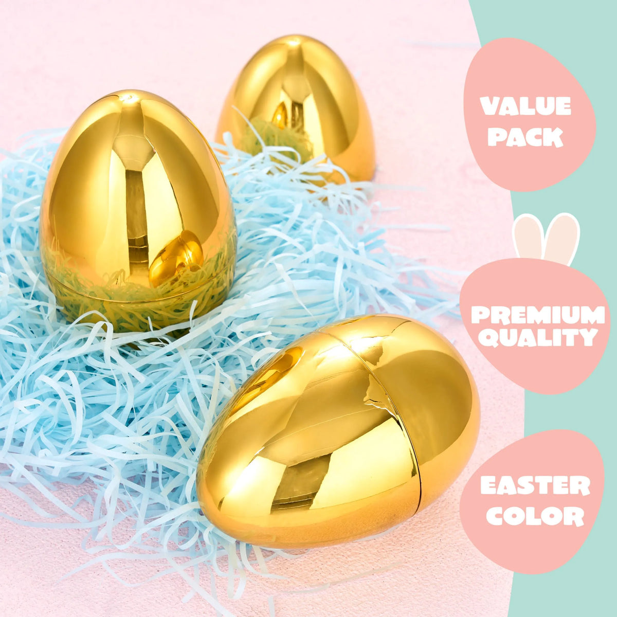 12 Large Gold Easter Eggs, 6-Inch Metallic Jumbo Fillable Eggs