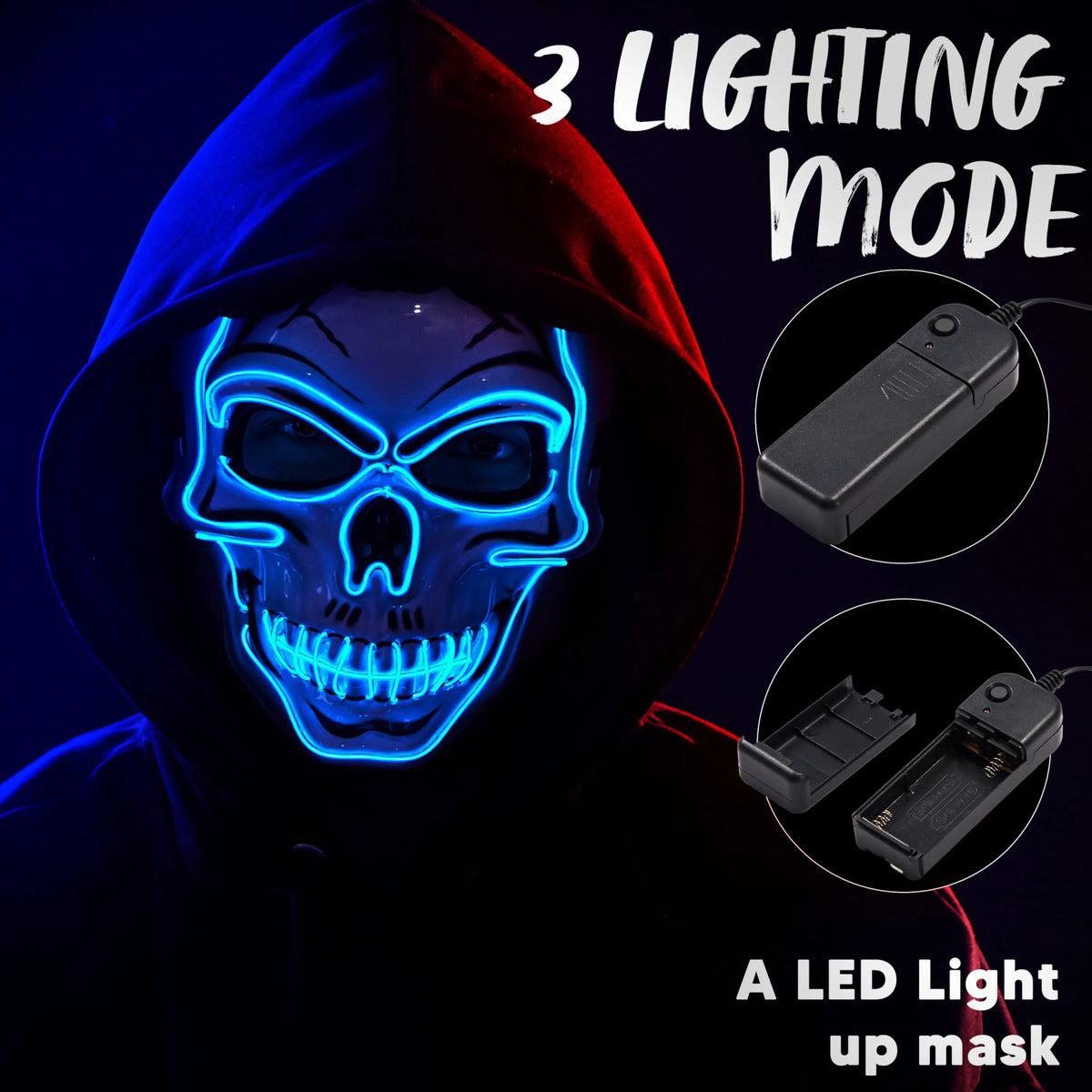 Halloween LED Skull Mask & Light-Up Gloves (Blue)
