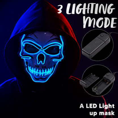 Halloween LED Skull Mask & Light-Up Gloves (Blue)