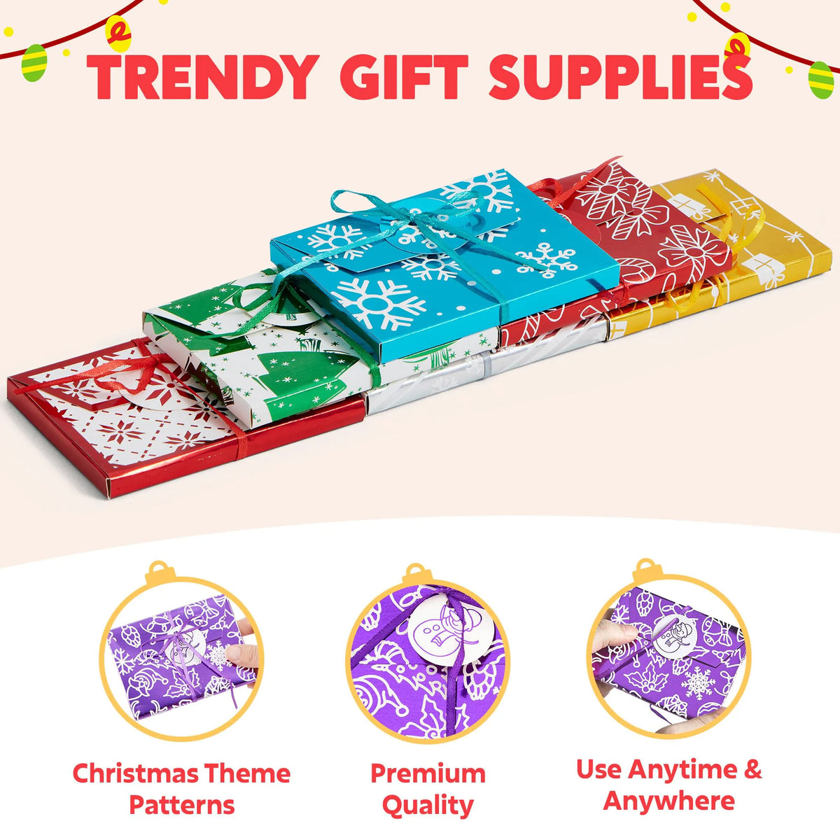 12 Pack Christmas Foil Gift Card Boxes with Ribbon