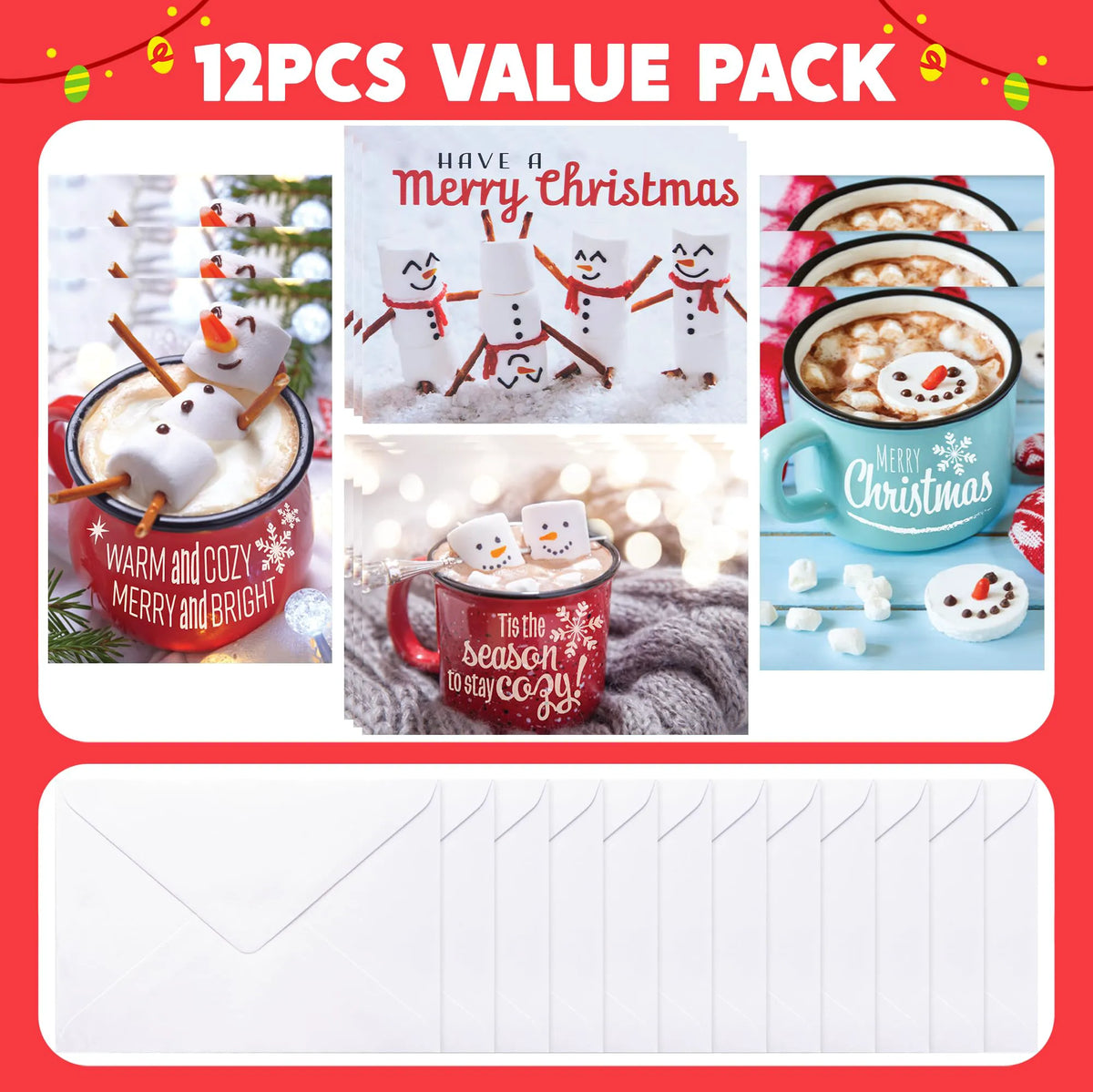 12 Christmas Greeting Cards with Envelopes