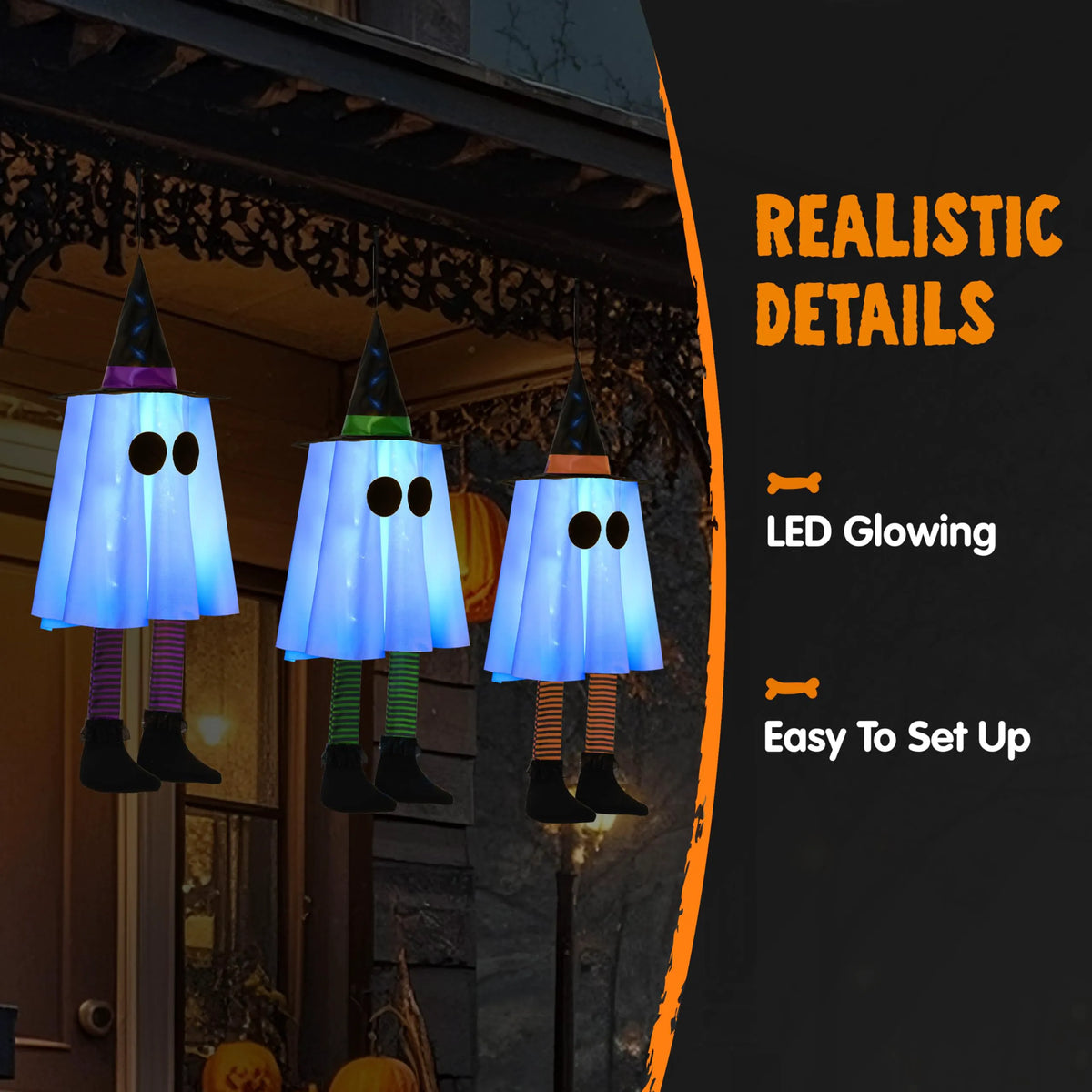23.6" 3-Pack Halloween Hanging Ghosts Outdoor Decorations