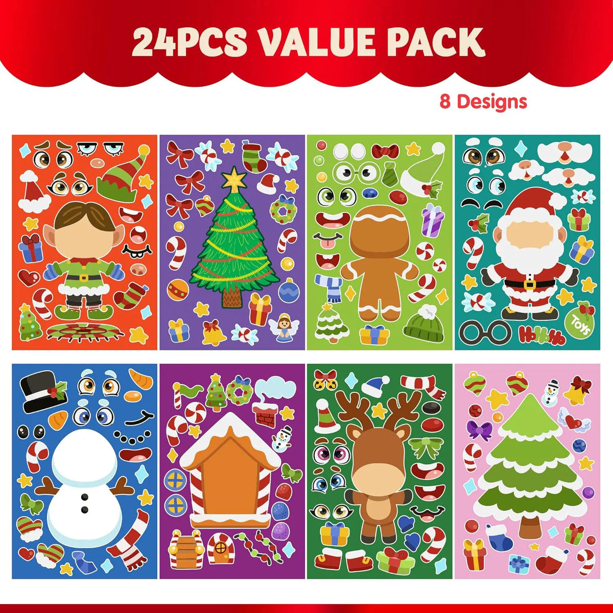 24 Christmas Make-a-Face Stickers