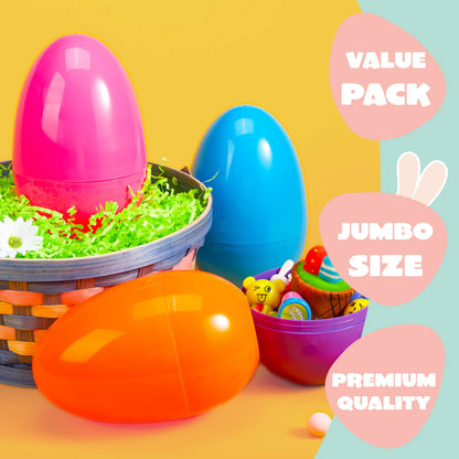 12 Large Plastic Easter Eggs, 6-Inch Colorful Jumbo Fillable Eggs