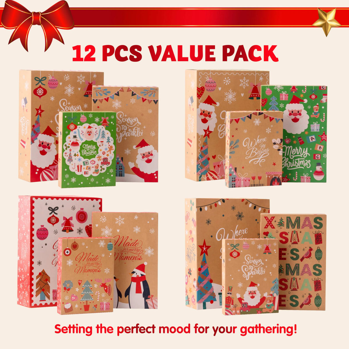 12-Pack Christmas Shirt Gift Boxes with Lids for Presents