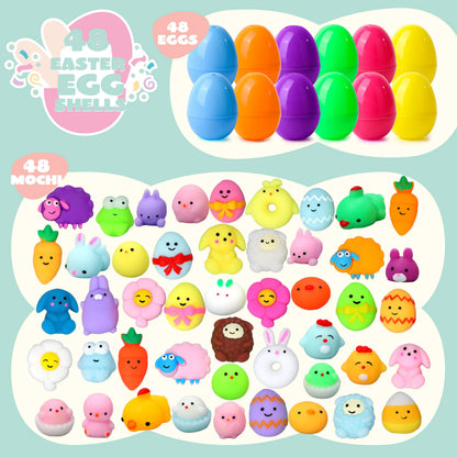 48 Pcs Easter Prefilled Eggs with Mochi Squishy Toys