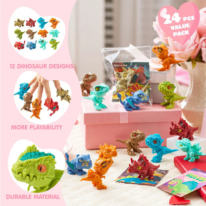 24 Valentine's Day Cards with Dinosaur Toys