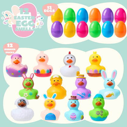 12 Prefilled Easter Eggs with Rubber Ducks Bath Toys