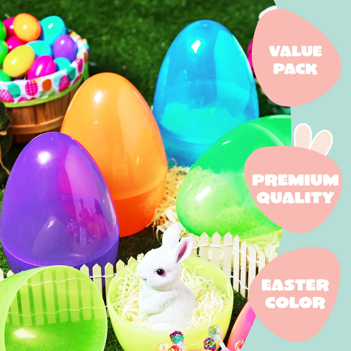 10" Jumbo Easter Eggs, 6PCS Colorful Plastic Giant Empty Fillable Eggs