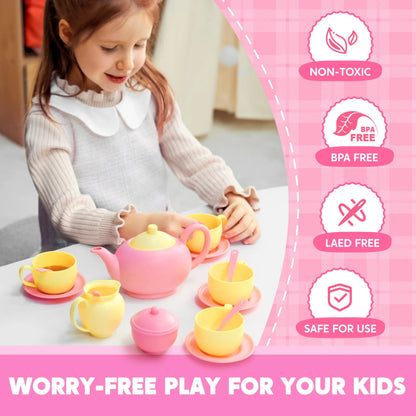 18-Piece Pretend Tea Party Set with Pink Teapot