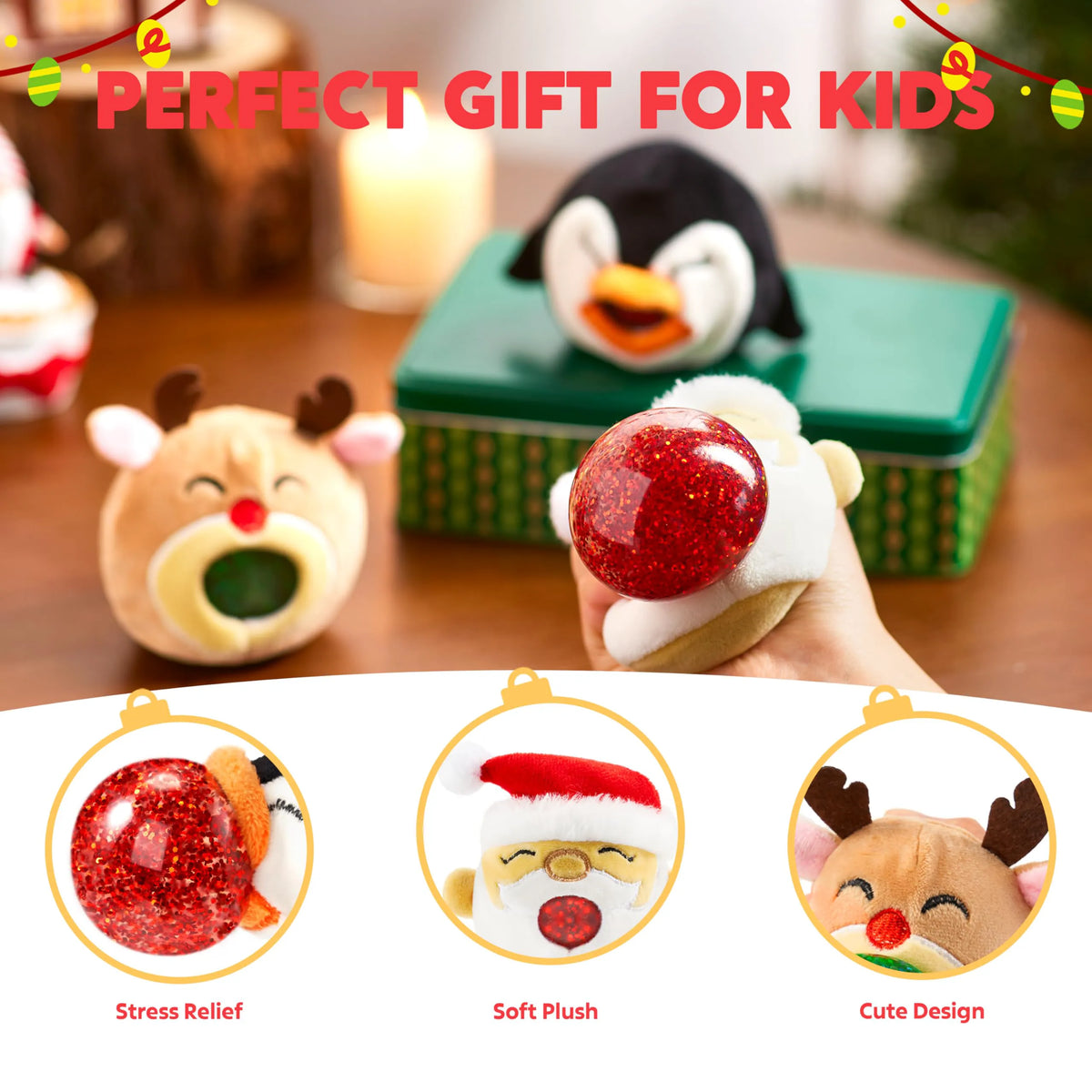 3 Pack Christmas Squeeze Plush Balls