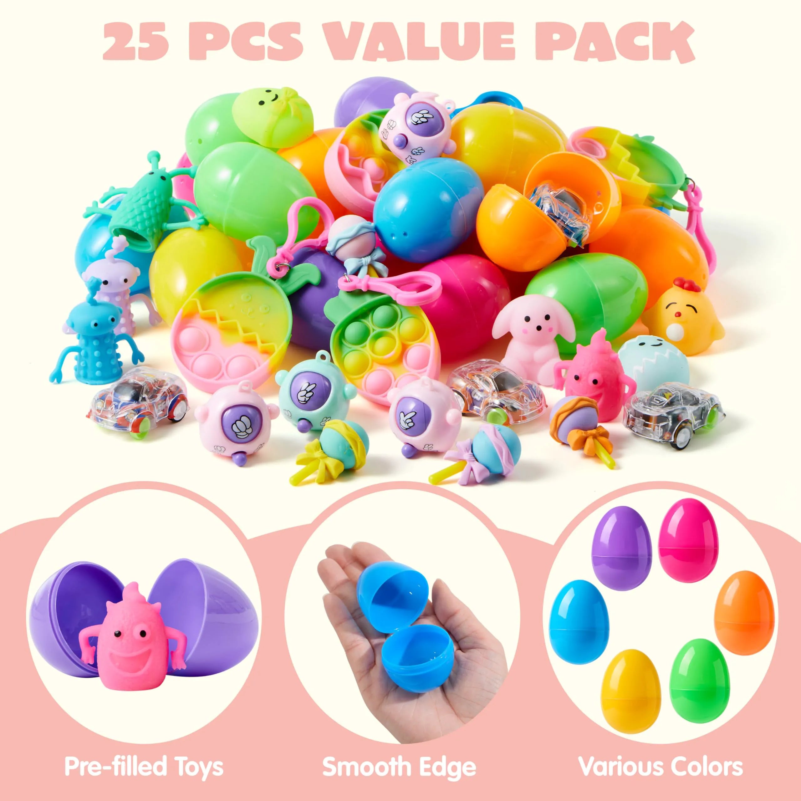 25 Prefilled Easter Eggs with Assorted Toys and Stickers