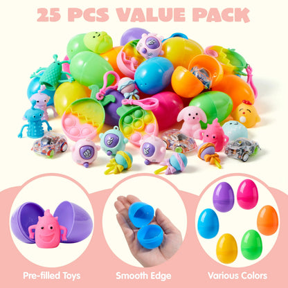 25 Prefilled Easter Eggs with Assorted Toys and Stickers