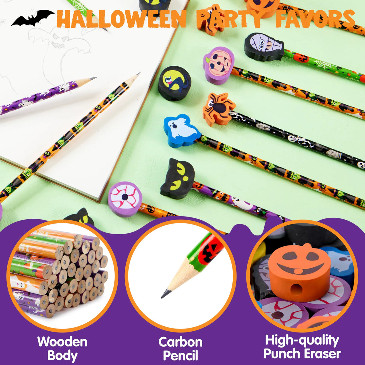 108-Piece Halloween Pencil Set with Erasers