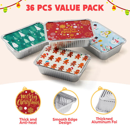 36-Pack Christmas Foil Containers with Lids
