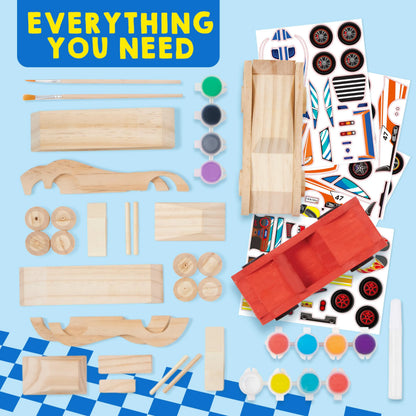 4 DIY Wooden Race Cars - Build & Paint Your Own Wood Craft Kit