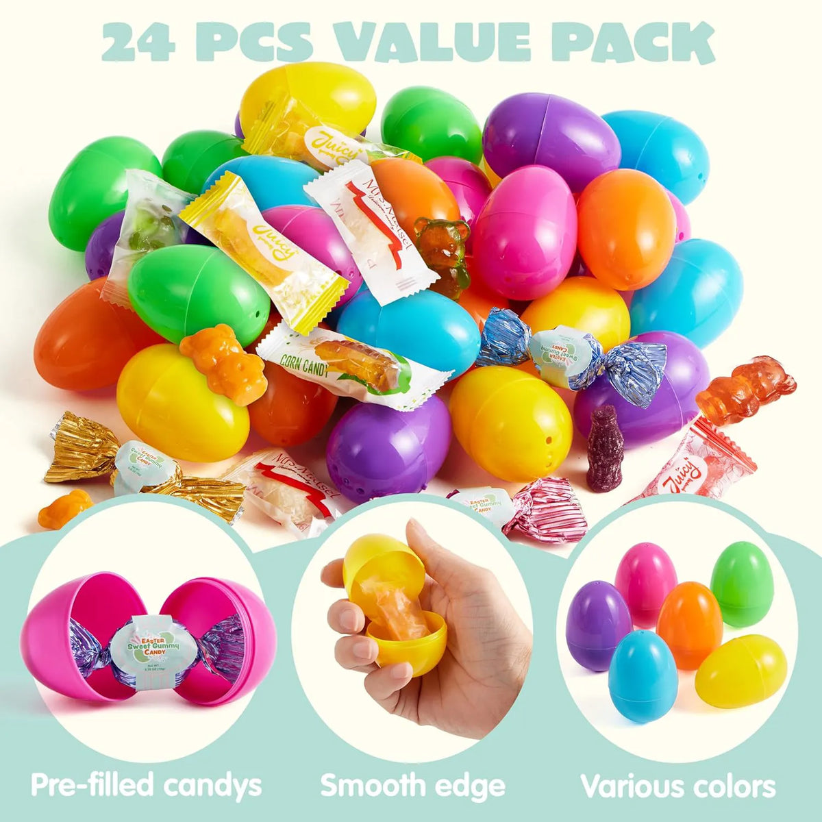 24 Easter Candy-Filled Plastic Eggs