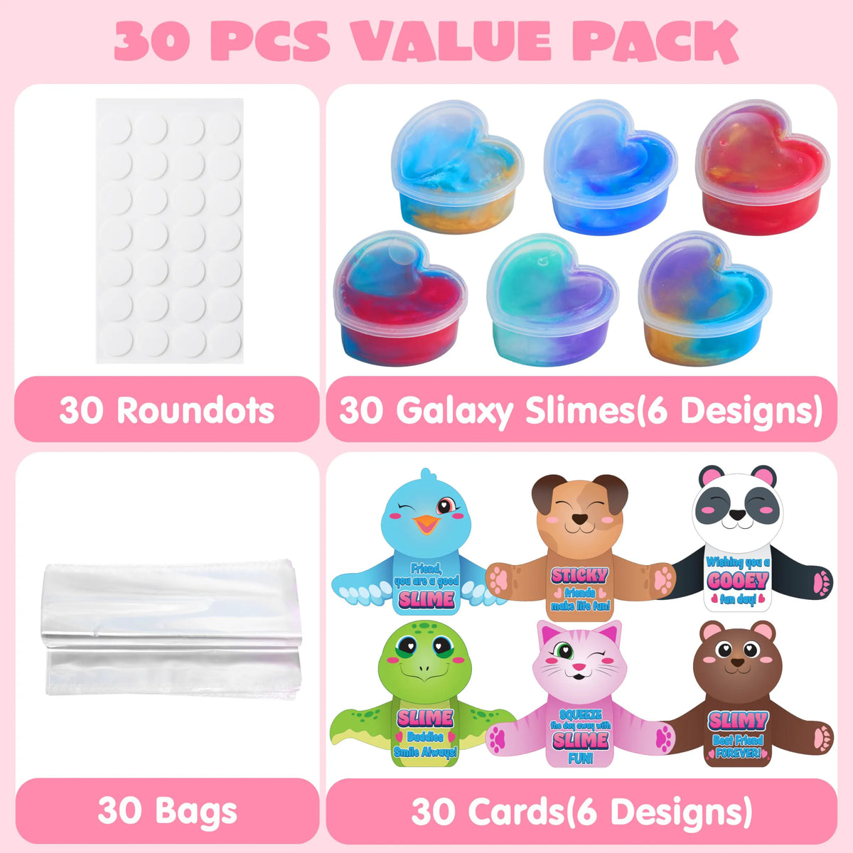 30 Valentine's Day Galaxy Slime Toys with Cute Themed Cards