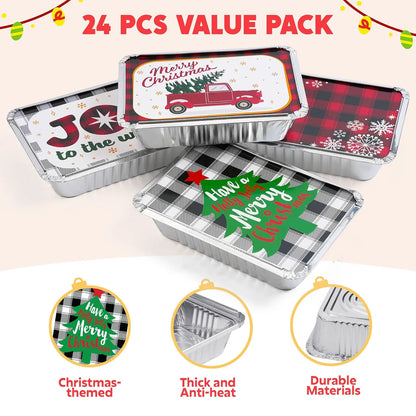 24-Pack Christmas Foil Containers with Lids