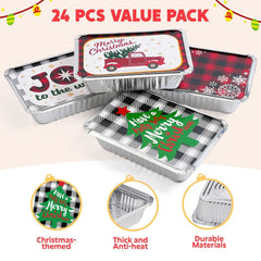 24-Pack Rectangular Christmas Foil Containers with Lids