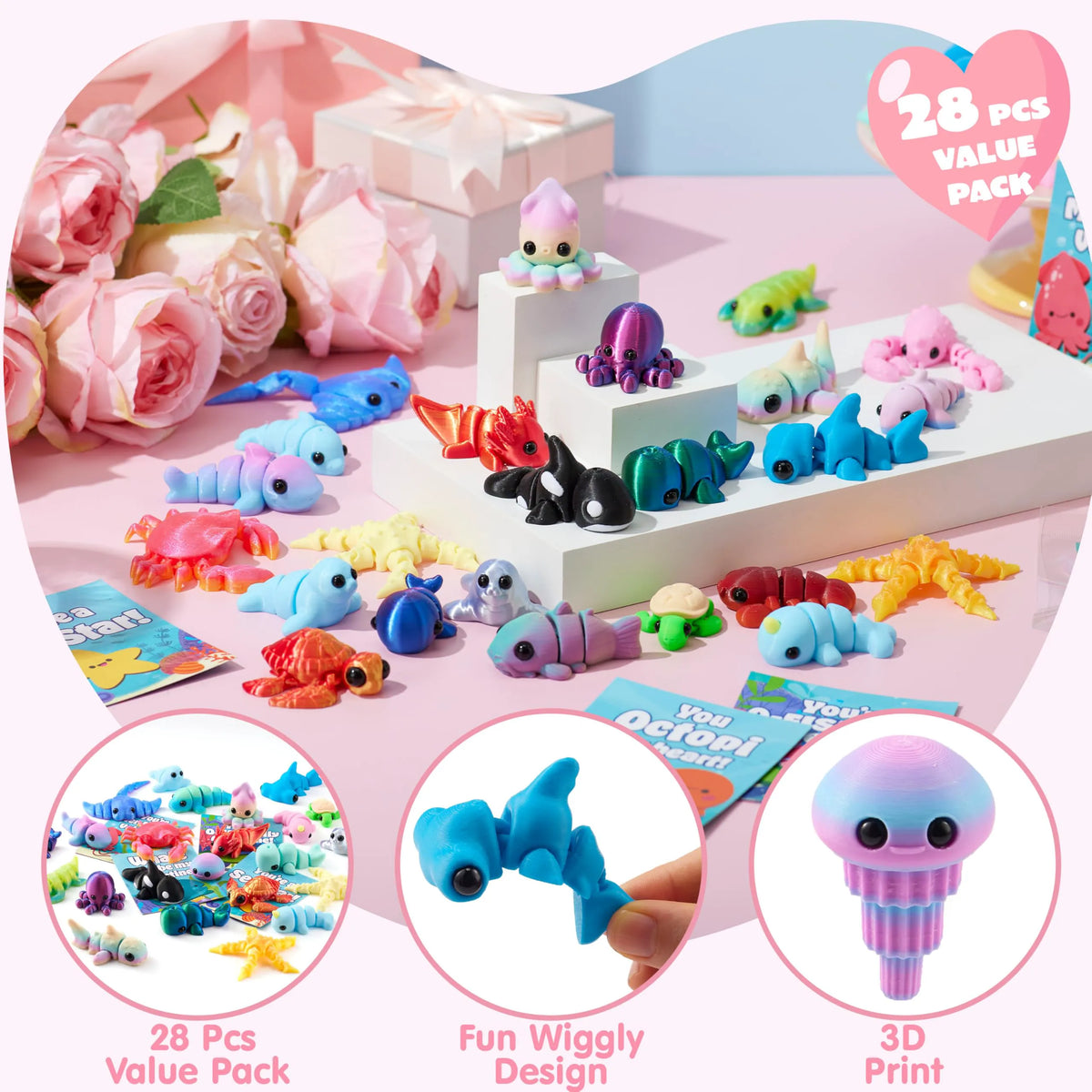 28 Valentine's Day Cards with 3D Ocean Animal Designs for Kids