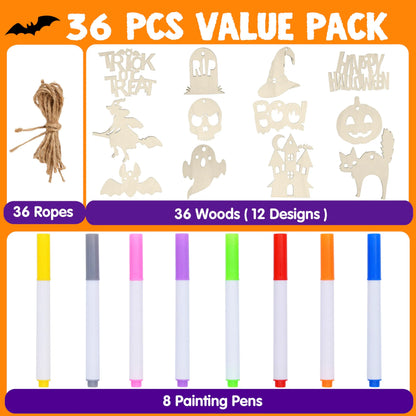 36-Piece Halloween Wooden Painting Craft Kit