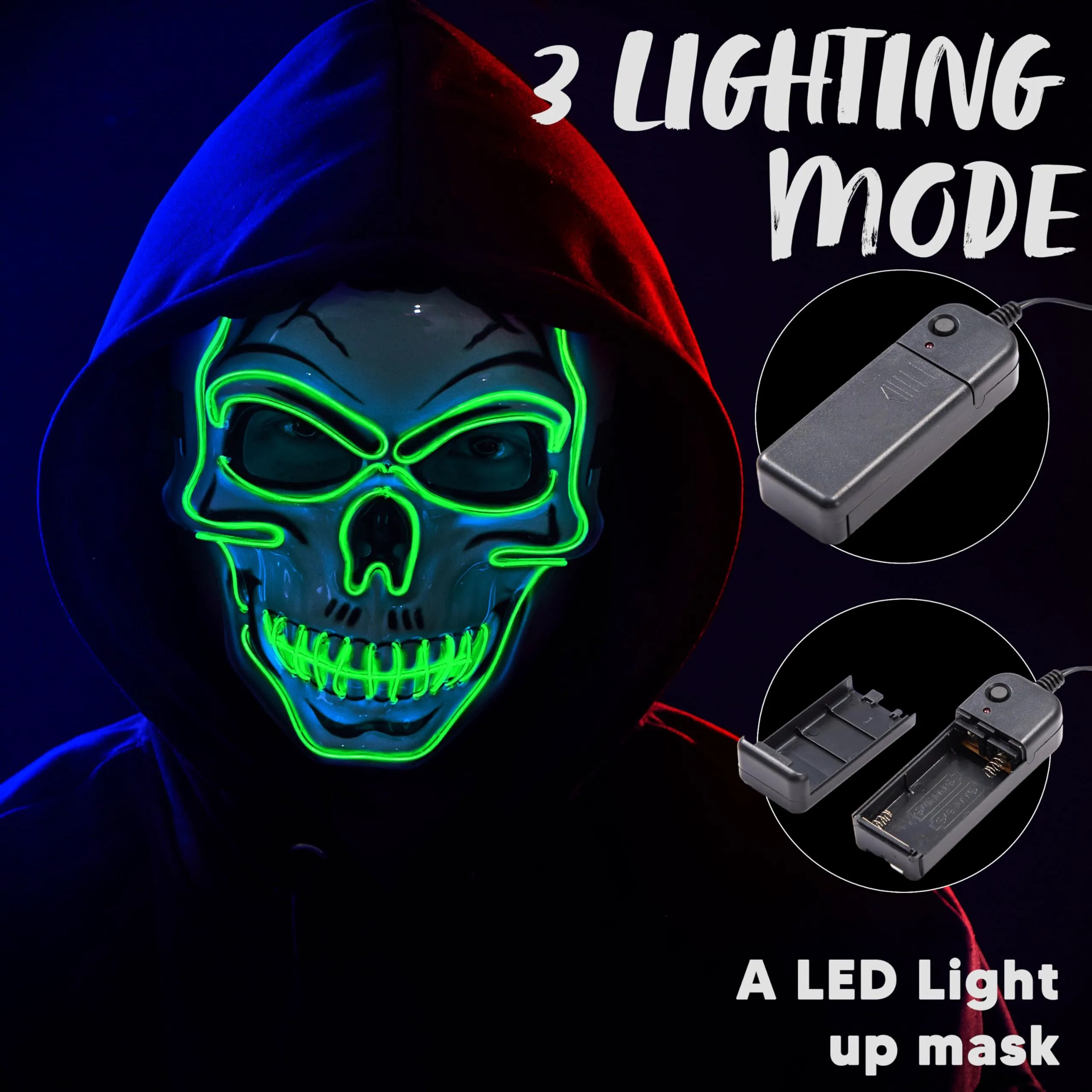 Halloween LED Skull Mask & Light-Up Gloves (Green)