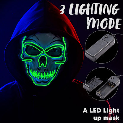 Halloween LED Skull Mask & Light-Up Gloves (Green)