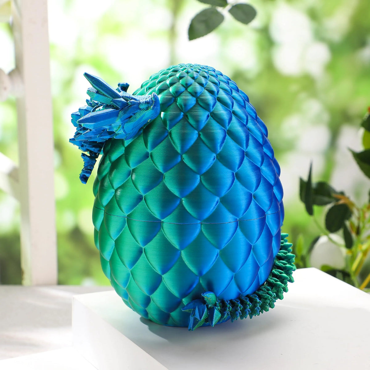3D Printed Dragon Egg with 12" Laser Blue-Green Dragon Inside