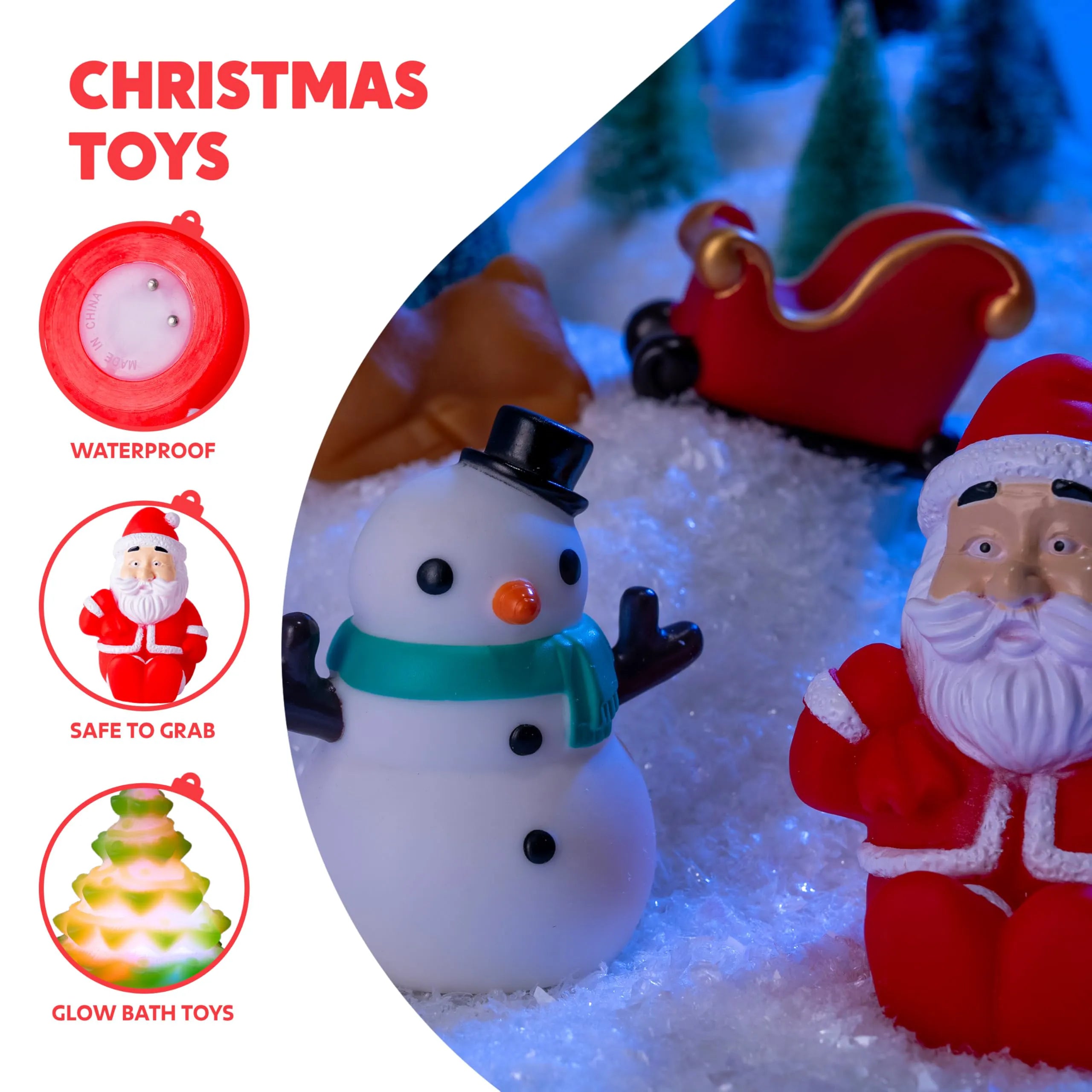6 Pack Christmas Glow Bath Toys