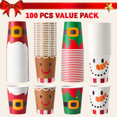 100 Pack 9oz Christmas Disposable Paper Cups