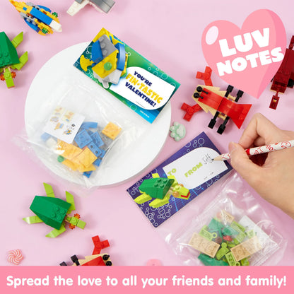 24 Pack Valentine's Day Cards with Sea Animal Building Blocks for Gifts and Party Favors