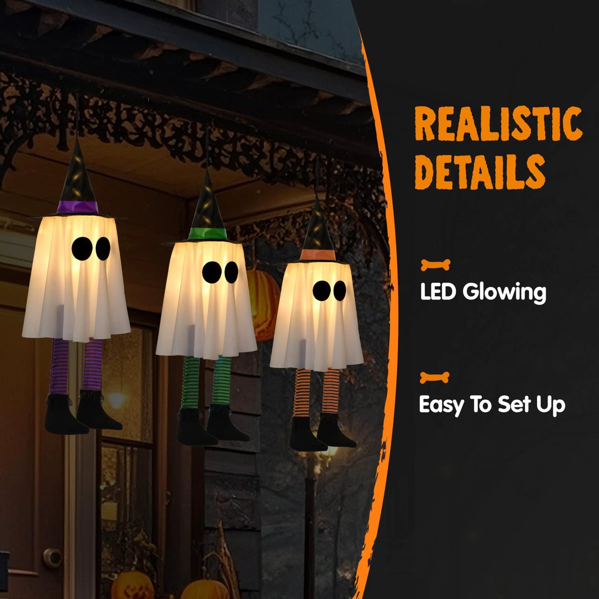 23.6" 3PCS Halloween Hanging Ghost Decorations for Outdoor