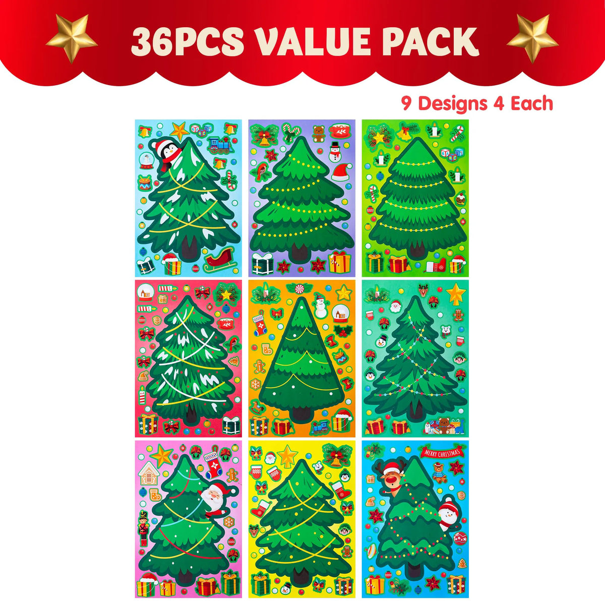 36 Christmas Tree Stickers - DIY Xmas Stocking Stuffers