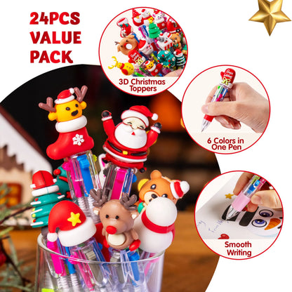 24 Pack Christmas Multicolor Pens for Kids