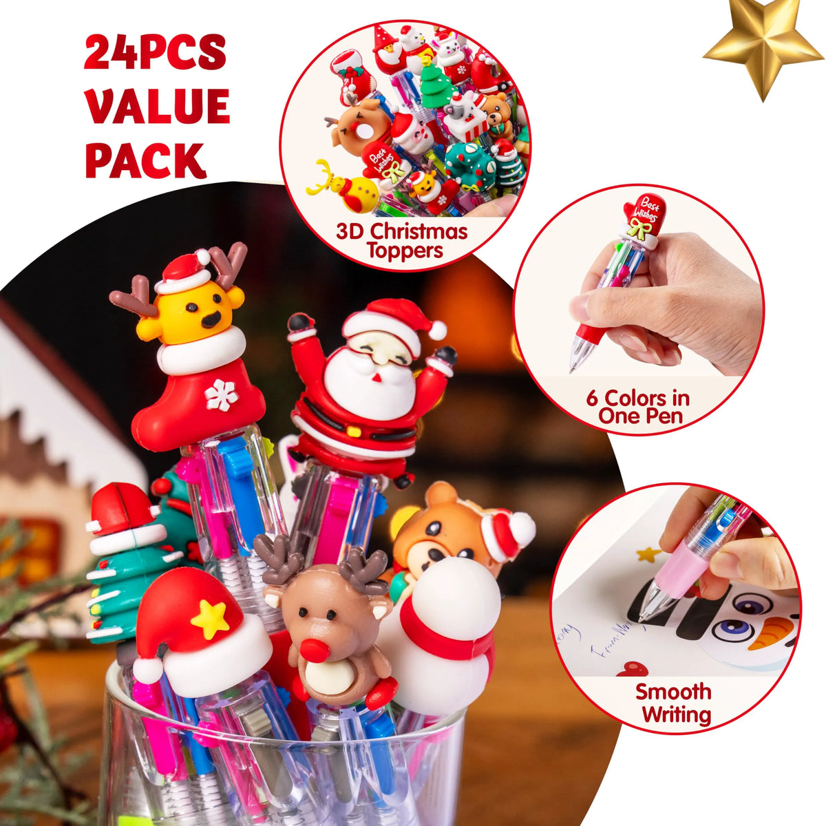 24 Pack Christmas Multicolor Pens for Kids