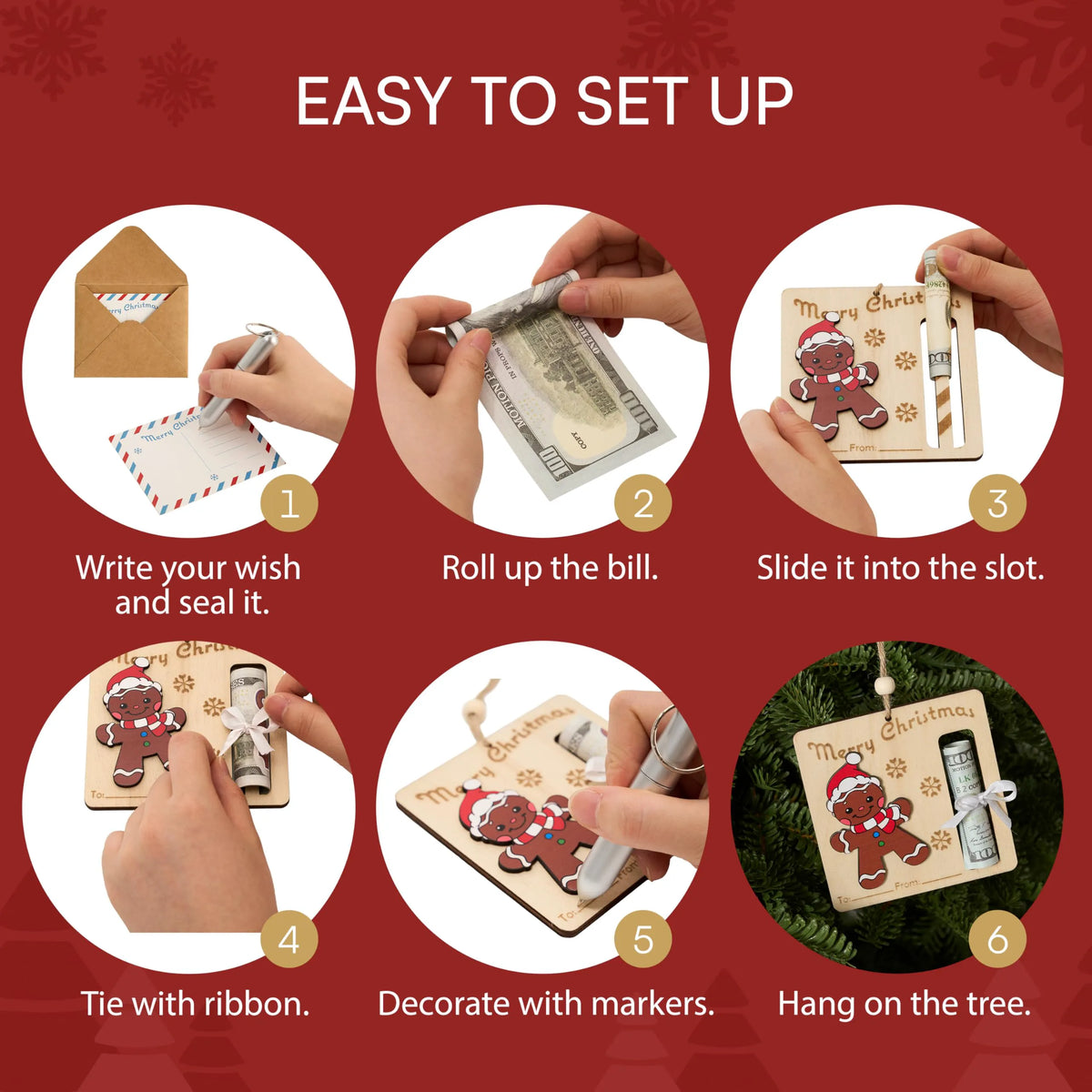 8 Christmas Money Holders for Cash Ornaments, Card Holder Display for Party Decorations