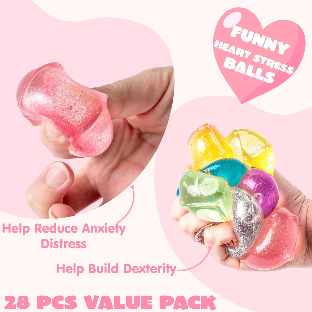 28 Valentine's Day Cards with Ice Cube Shaped Malt Sugar Squeeze Balls