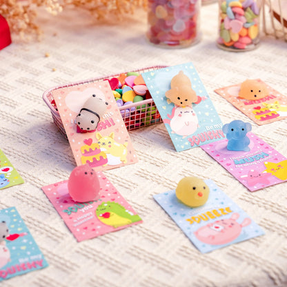 28 Glitter Mochi Squishy Toys with Valentine's Cards for Classroom Exchange