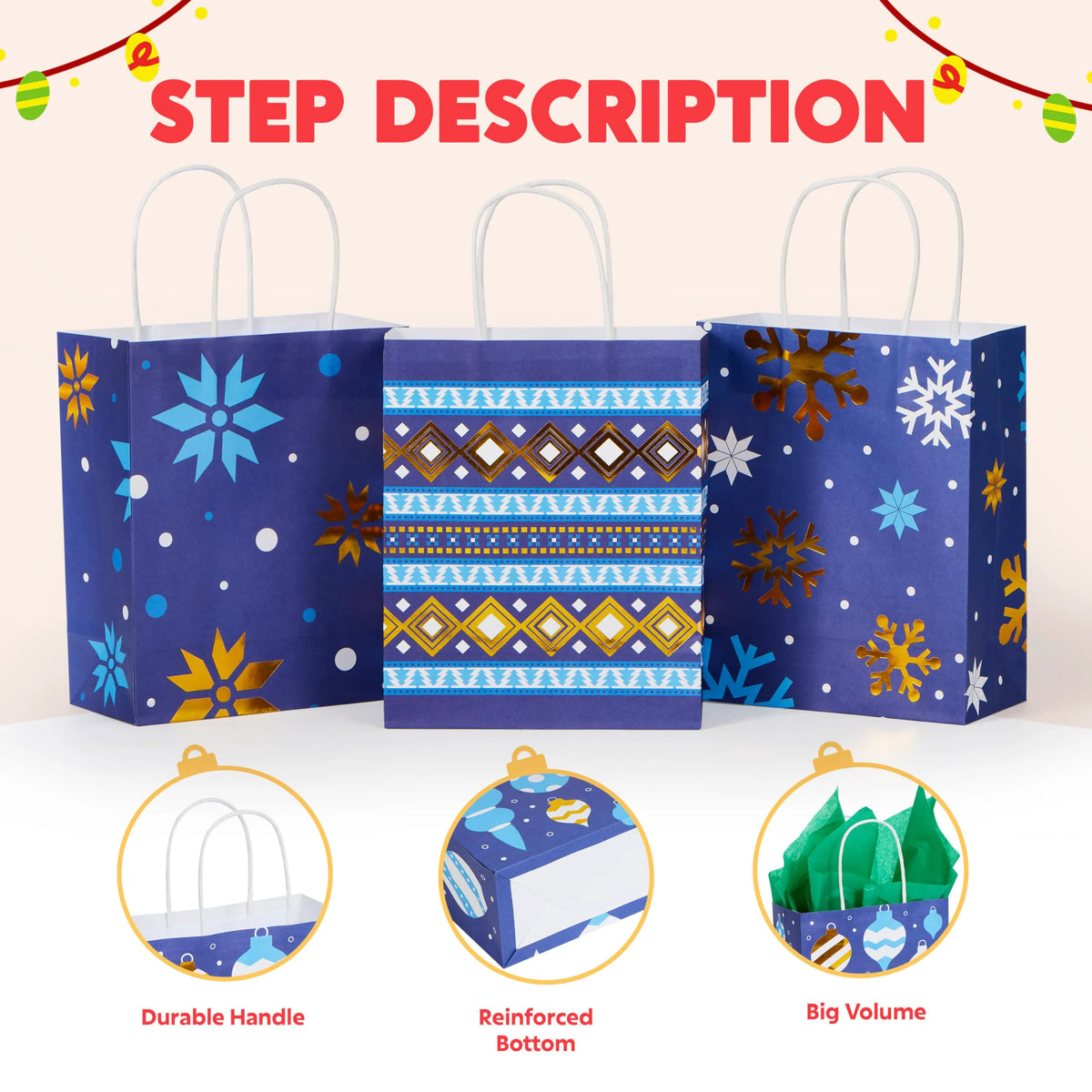 24 Pack Christmas Kraft Gift Bags