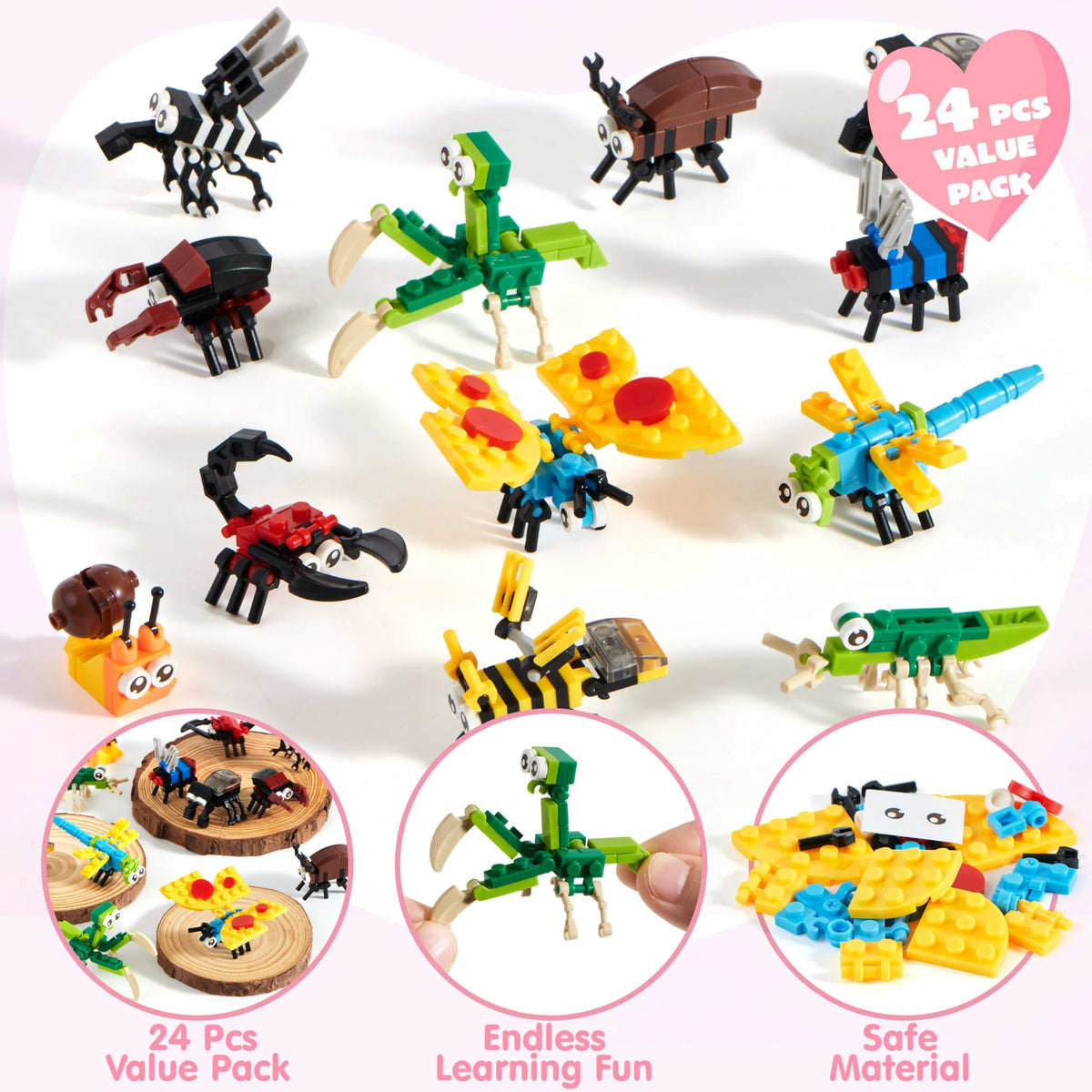 24 Pack Valentine's Day Building Block Party Favor Cards
