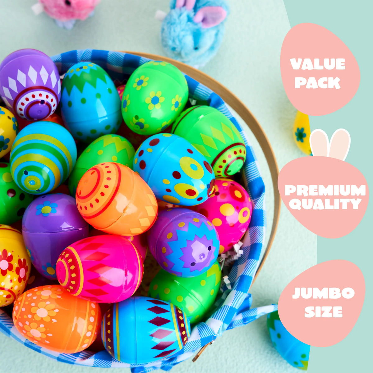 50 Bright Printed Plastic Easter Eggs for Easter Egg Hunt