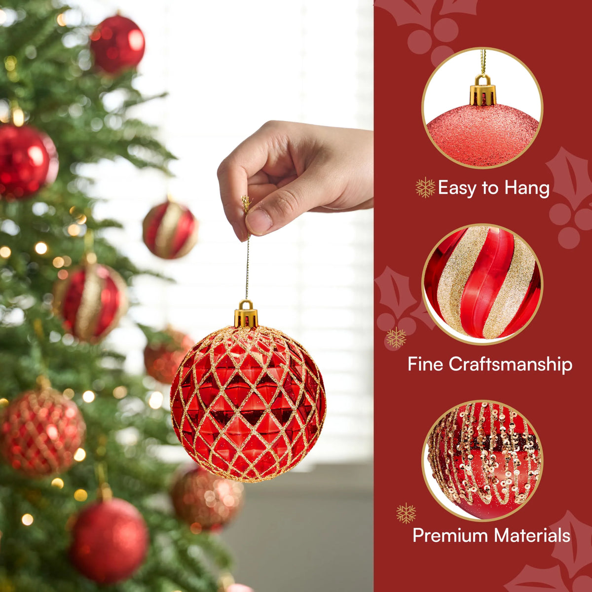 12-Piece Set of 3.15-Inch Red and Gold Christmas Ball Ornaments