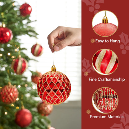 12-Piece Set of 3.15-Inch Red and Gold Christmas Ball Ornaments