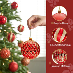 12-Piece Set of 3.15-Inch Red and Gold Christmas Ball Ornaments
